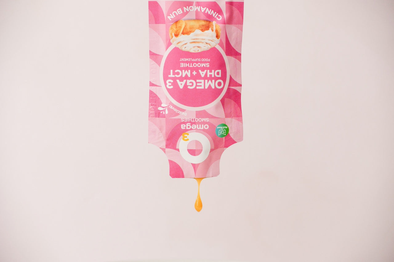 cinnamon bun Brain food o3smoothies omega 3 dha mct oil sachet algae memory focus eye support