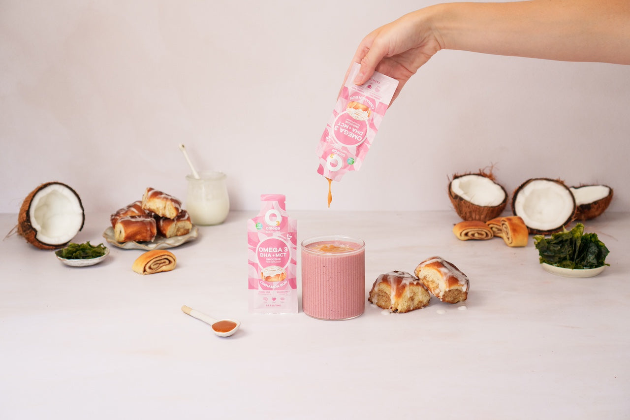 Cinnamon Bun Brain food o3smoothies omega 3 dha mct oil sachet algae memory focus eye support