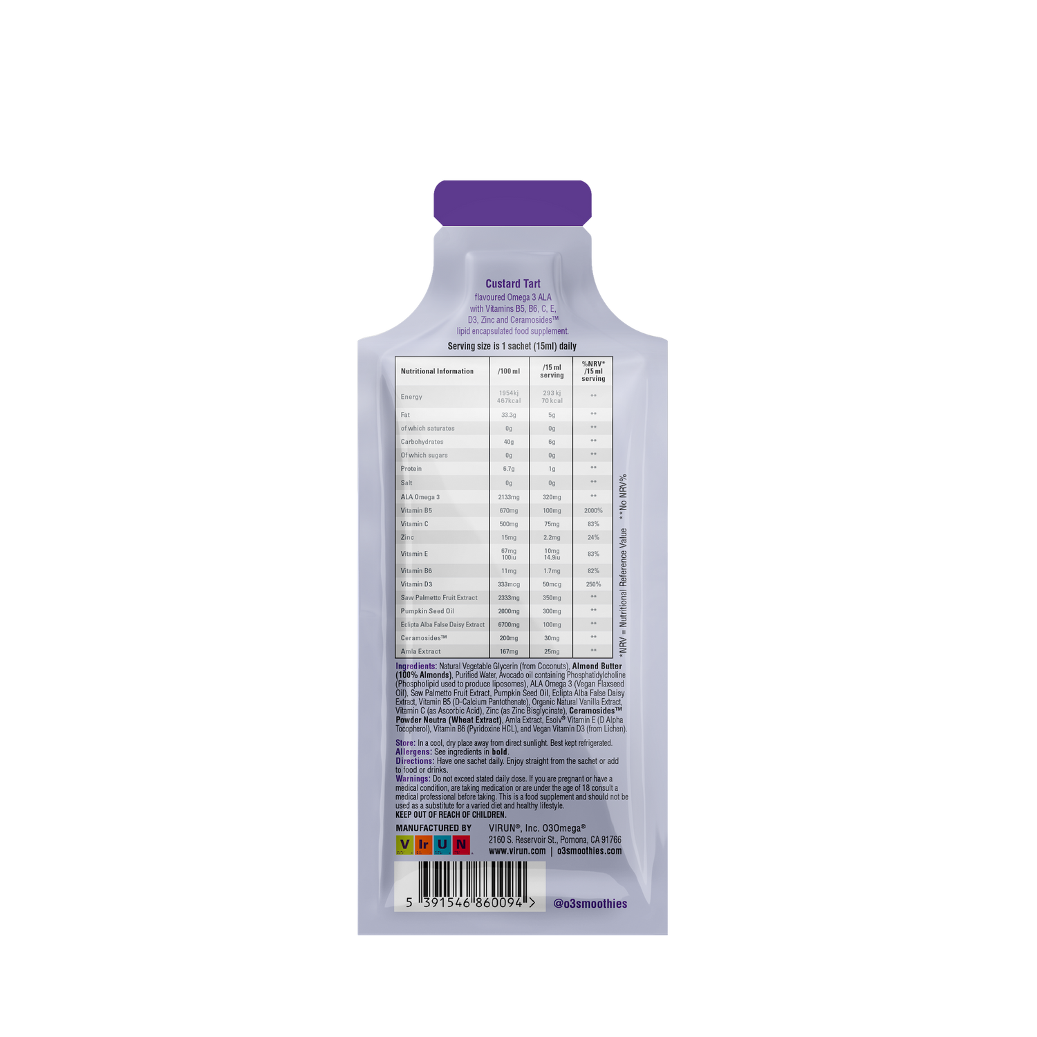 custard tart o3smoothies nutritional label skin, hair immunity liposomal