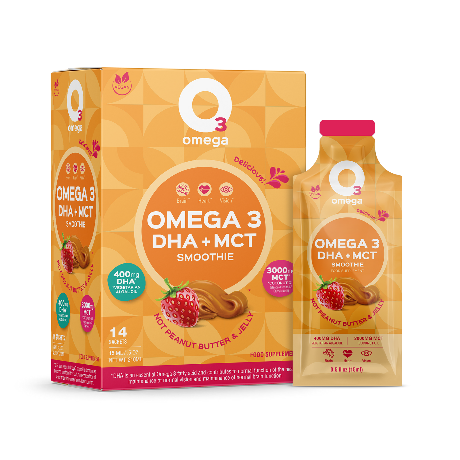 Not Peanut Butter & Jelly O3Omega® DHA + MCT Smoothie Supplement - O3 Smoothies