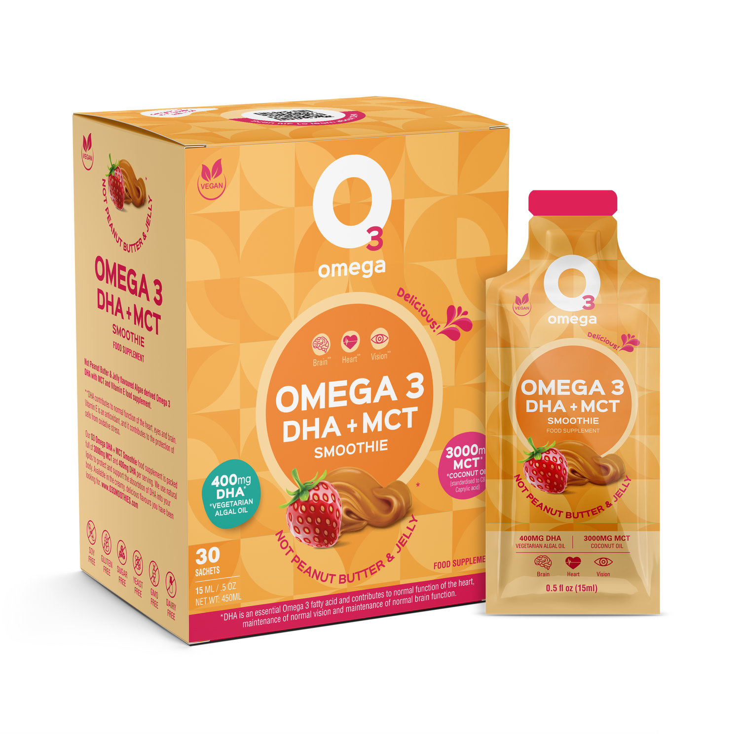 Not Peanut Butter & Jelly O3Omega® DHA + MCT Smoothie Supplement - O3 Smoothies