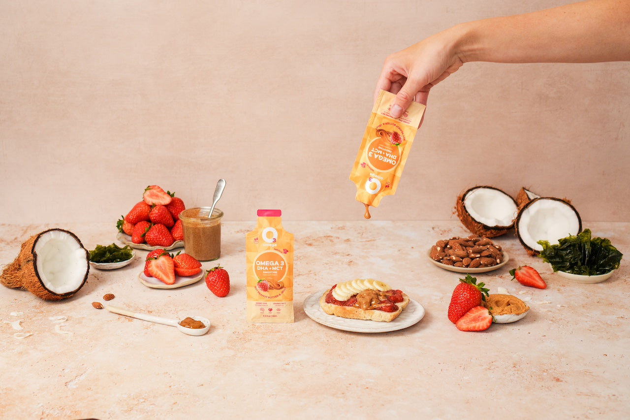 not pb and j o3omega smoothies Brain food o3smoothies omega 3 dha mct oil sachet algae memory focus eye support liposomal supplements fish free vegan