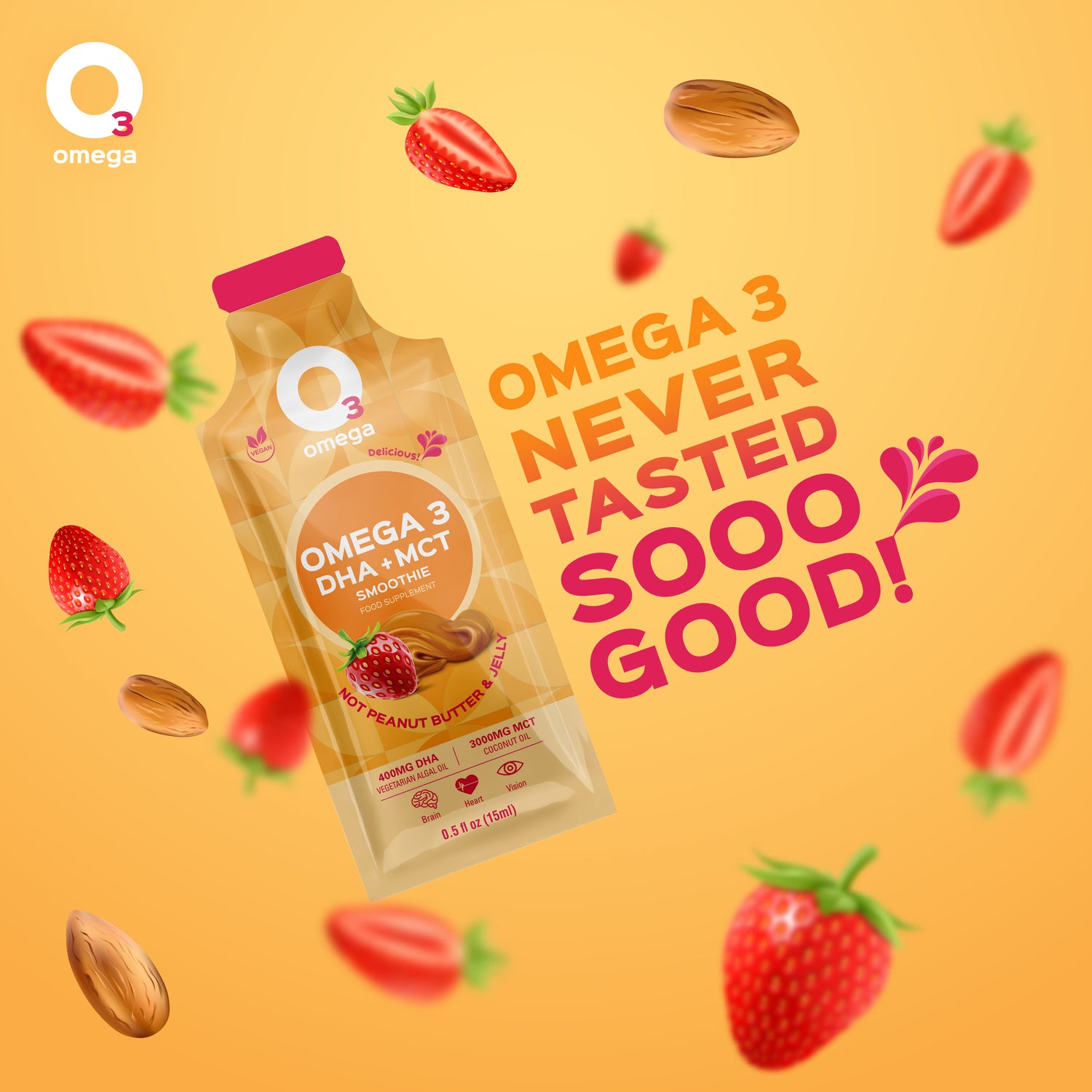 Not Peanut Butter & Jelly O3Omega® DHA + MCT Smoothie Supplement - O3 Smoothies