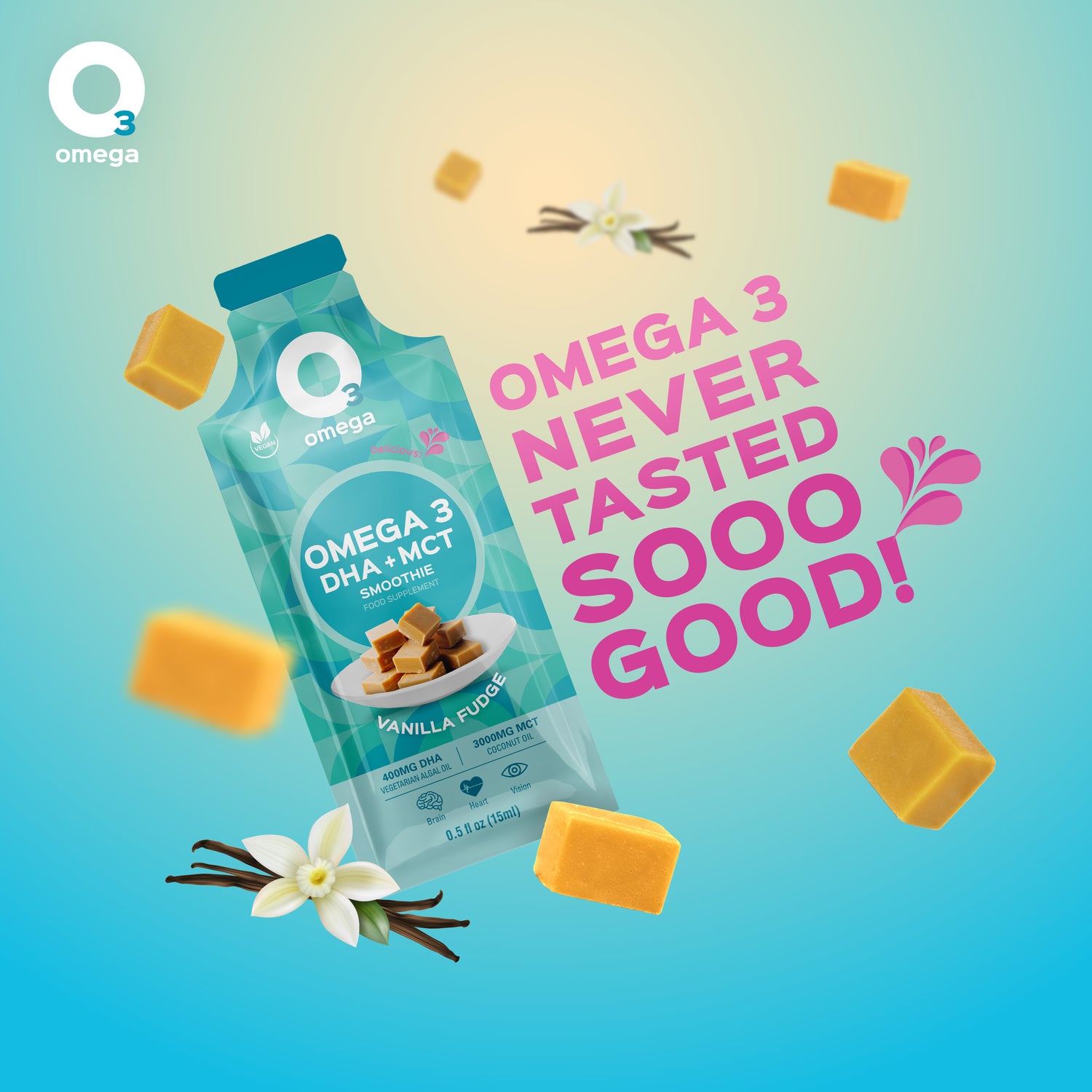 Vanilla Fudge O3Omega® DHA + MCT Smoothie Supplement - O3 Smoothies