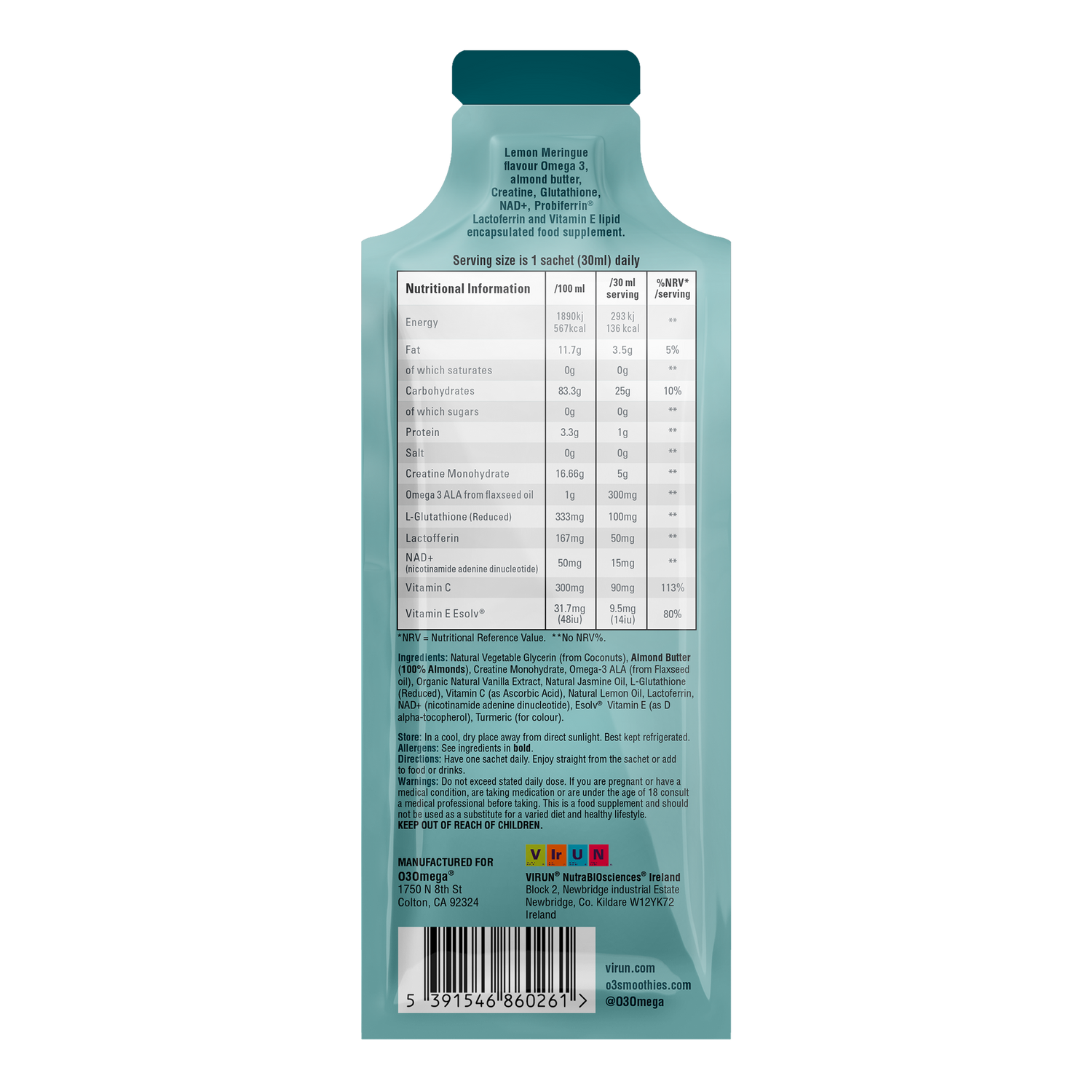 O3Omega® Longevity Supplement in Lemon Meringue Flavour - O3 Smoothies