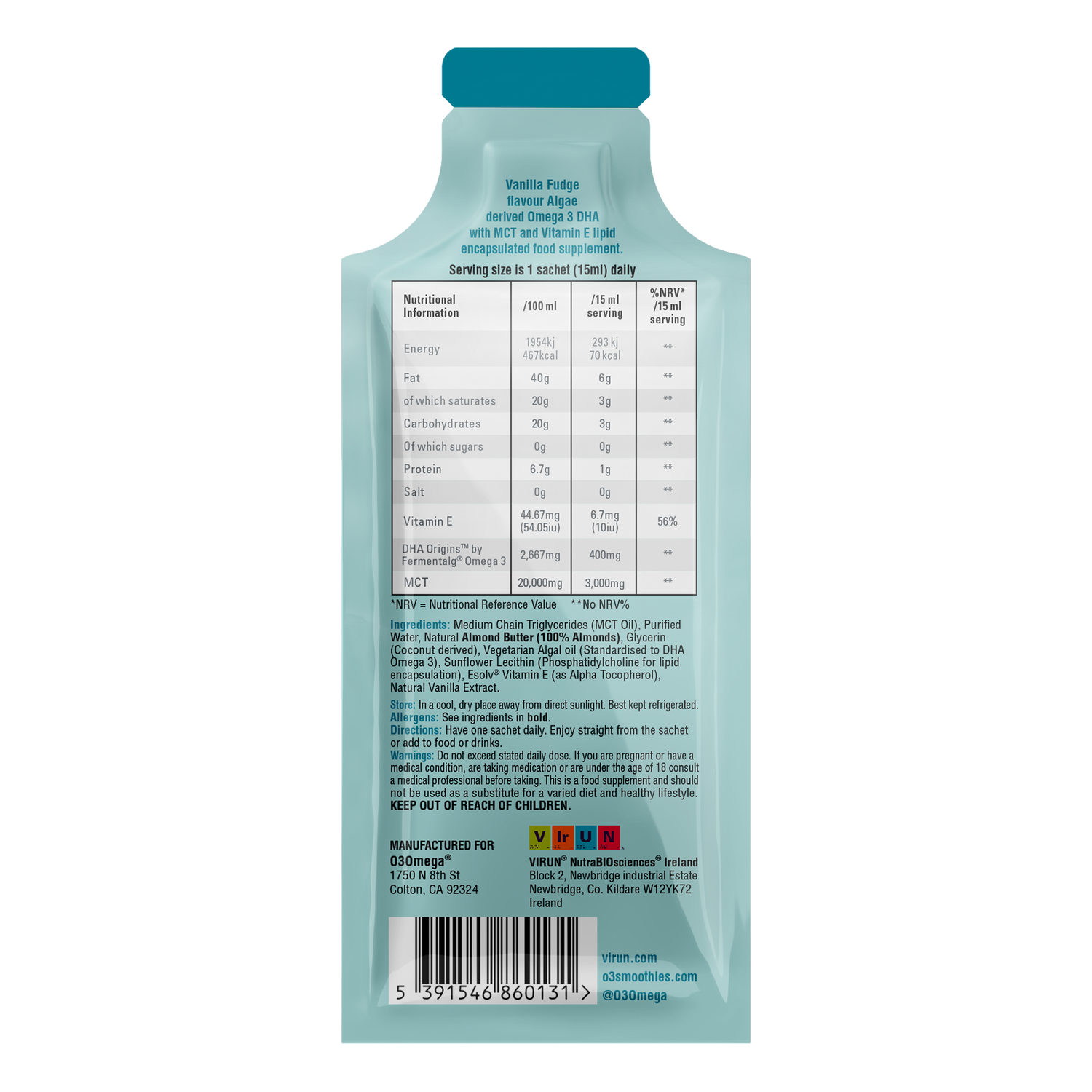 Vanilla Fudge O3Omega® DHA + MCT Supplement 30 Serving Bottle - O3 Smoothies