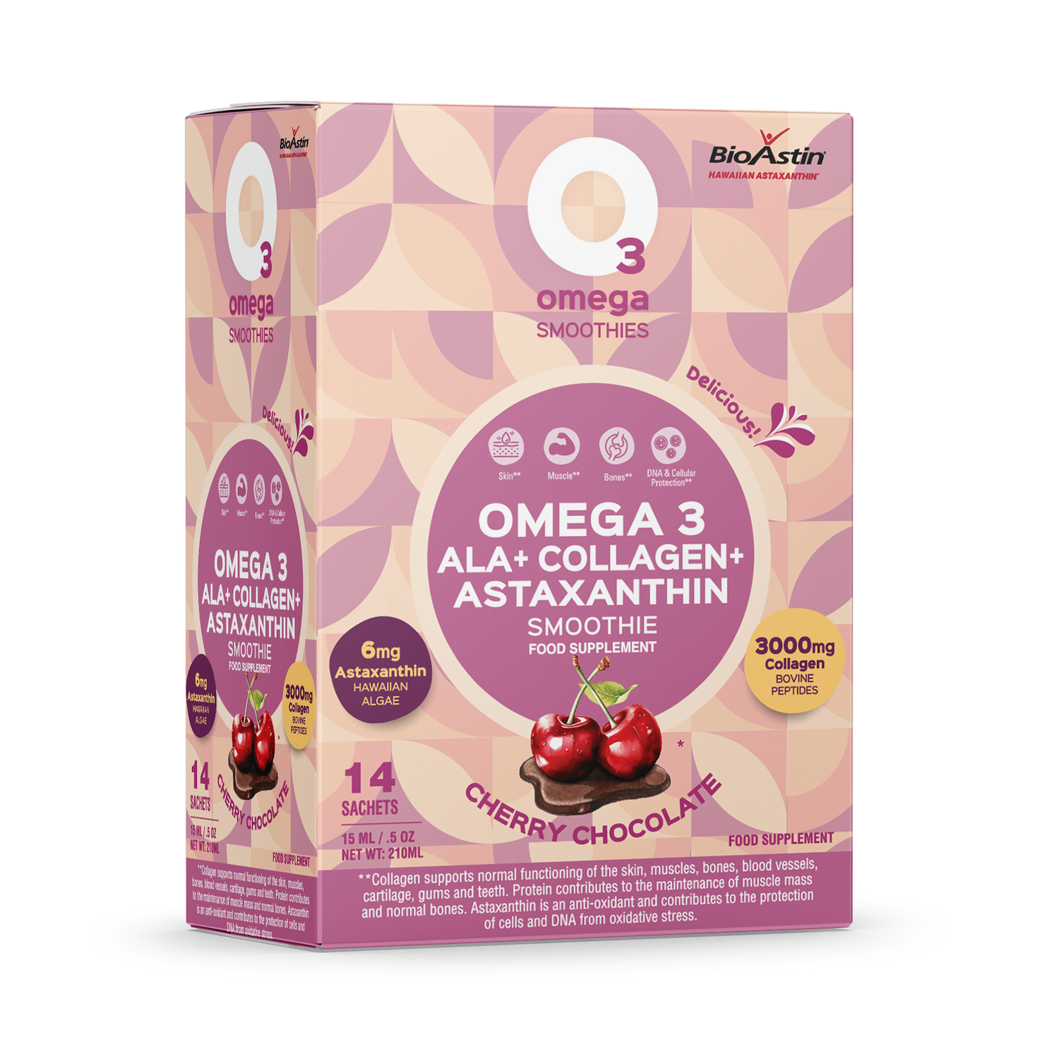 Cherry Chocolate O3Omega® Hawaiian Astaxanthin + Bovine Collagen Peptides Smoothie Supplement