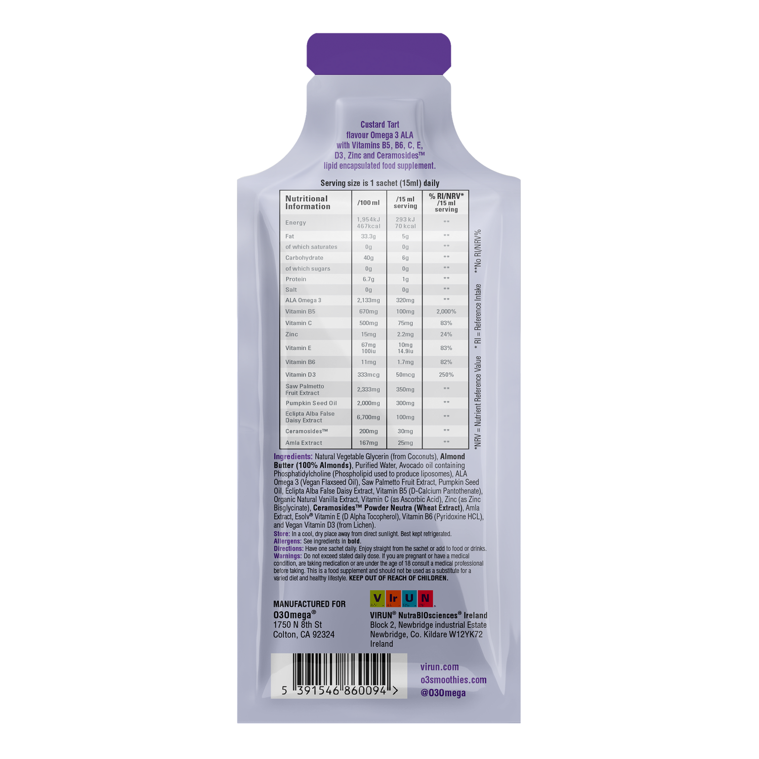 Custard Tart O3Omega® Skin, Hair & Immunity Supplement 30 Serving Bottle - O3 Smoothies