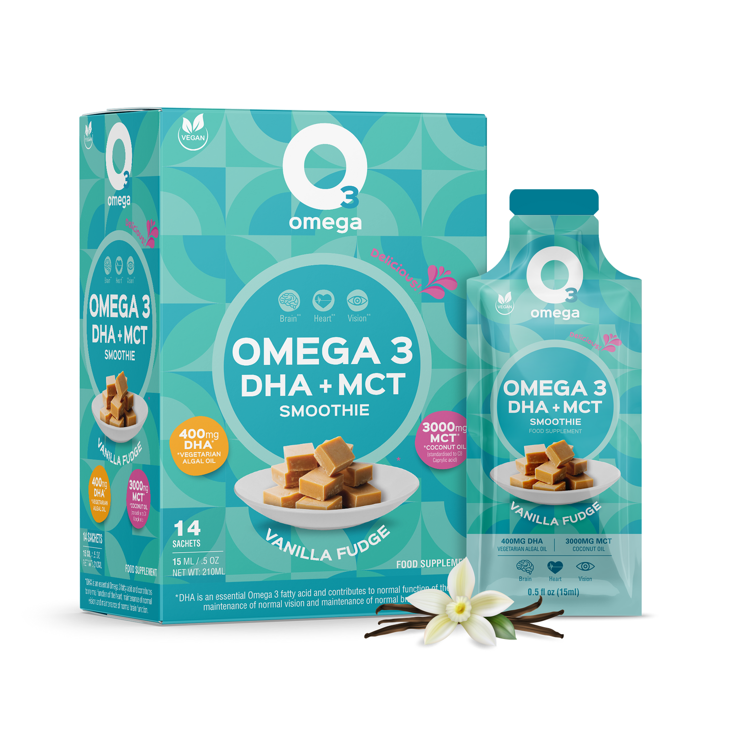 Vanilla Fudge O3Omega® DHA + MCT Smoothie Supplement - O3 Smoothies