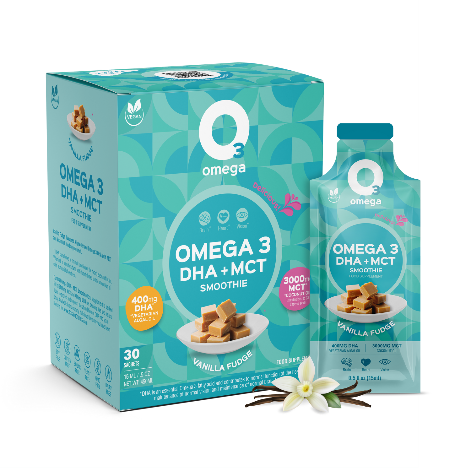 Vanilla Fudge O3Omega® DHA + MCT Smoothie Supplement - O3 Smoothies