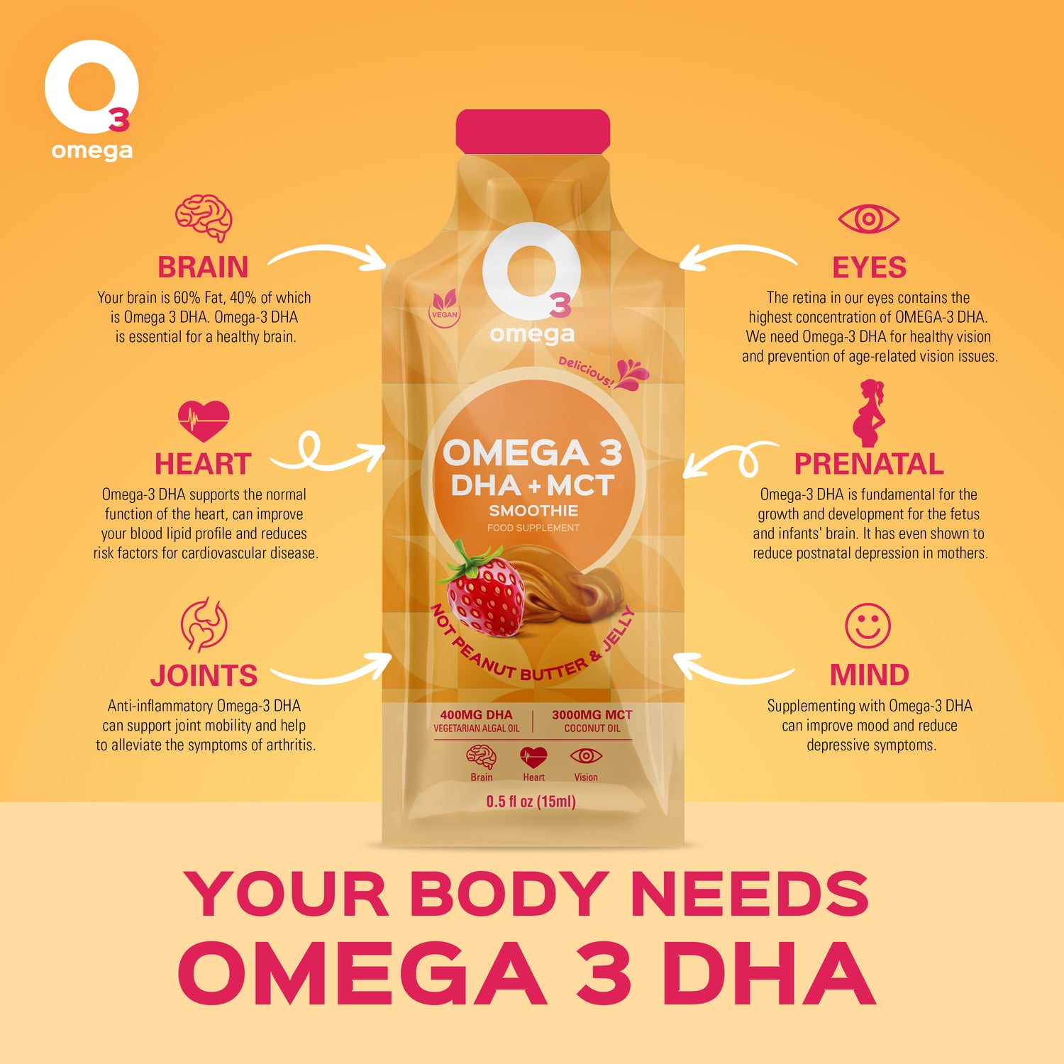 Not Peanut Butter & Jelly O3Omega® DHA + MCT Smoothie Supplement - O3 Smoothies