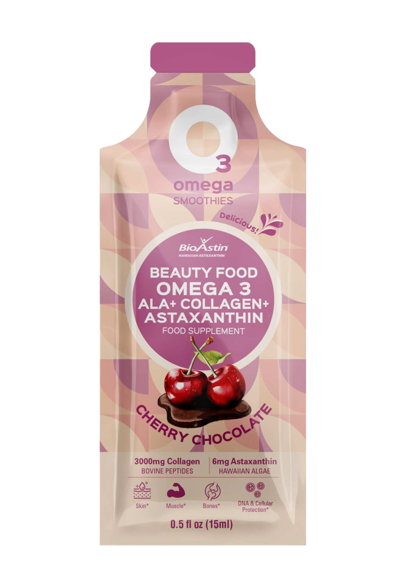 Cherry Chocolate O3Omega® Hawaiian Astaxanthin + Bovine Collagen Peptides Smoothie Supplement