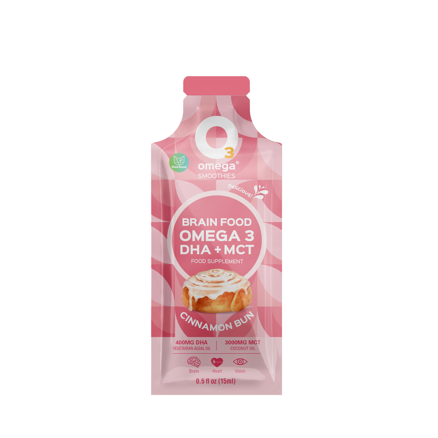 CinnamonBun O3Omega Smoothies liposomal fish free vegan omega 3 dha with c8 mct oil from coconuts versatile brain food for children and memory and pregnancy 